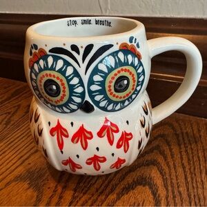 Natural Life Owl Coffee Mug 4 3/4” Tall Stop Smile Breathe Colorful Whimsy